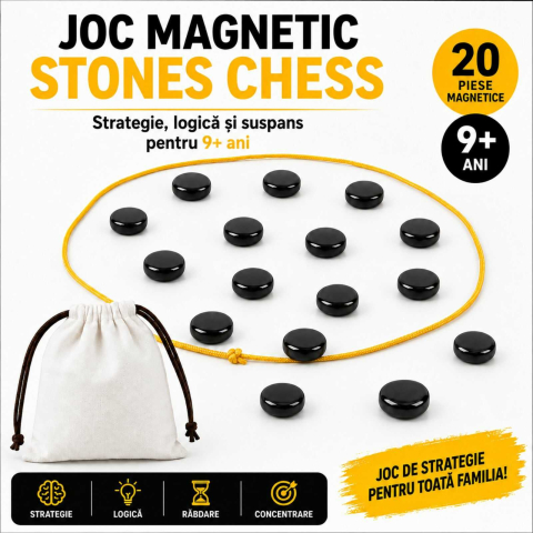 Jucării și Jocuri pentru copii - Joc Magnetic Stones Chess 22 Pietre Magnetice, Strategie