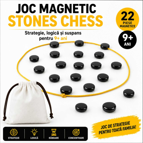 Jocuri de Memorie, Logică, Strategie și Inteligență - Joc Magnetic Stones Chess 22 Pietre Magnetice, Strategie