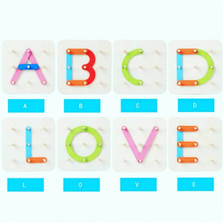 Joc Montessori cu placa geoboard din lemn Alfanumerica si Forme. [8]