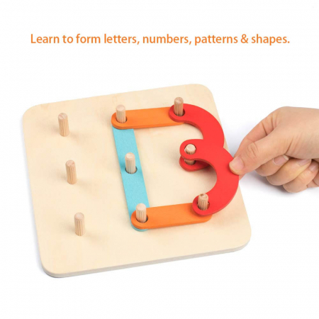 Joc Montessori cu placa geoboard din lemn Alfanumerica si Forme. [7]