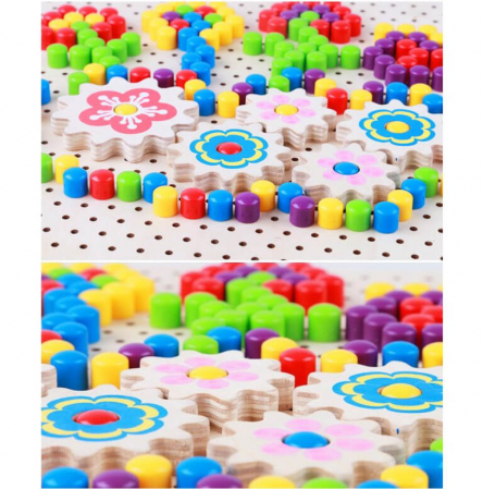 Joc creatie tip mozaic pixel din lemn cu piuneze, multicolor, 257 piese. [4]