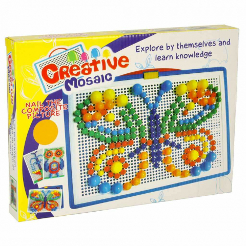 Jucării și Jocuri pentru copii - Joc Puzzle Creativ Mozaic cu 296 Pioneze si pini colorati - Micostore