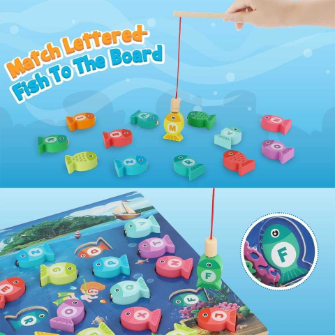 Joc pescuit magnetic Montessori din lemn, alfabet, 3 ani+ [3]