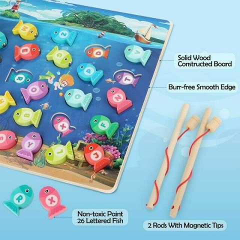 Joc pescuit magnetic Montessori din lemn, alfabet, 3 ani+ [2]