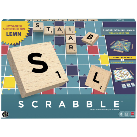 Jucării și Jocuri pentru copii - Joc scrabble 2 in 1 din lemn in limba romana copii varsta 8 ani - +15 ani