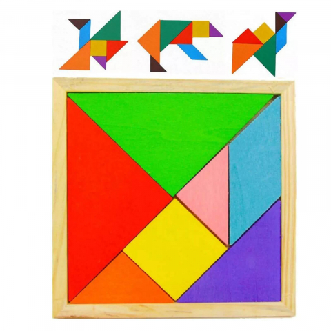 Joc Tangram și Domino Copii - Puzzle educativ 3D tip Tangram, 16 piese 3 ani+ - Micostore.ro