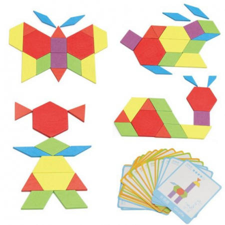 Jucarii din lemn si Montessori, joc tangram 130 piese cu sac. [2]
