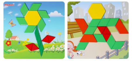 Tangram din Lemn – Joc Educativ 250 Piese + Planse pentru Modele [4]