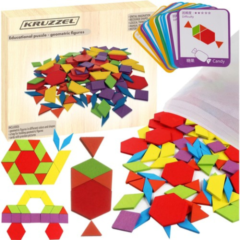 Joc Tangram,❤️ Puzzle Lemn Tangram cu 155 piese.