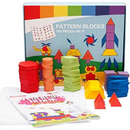 Cadouri Jucării Copii Grădiniță - Joc Tangram,❤️ Puzzle Lemn Tangram cu 180 piese.