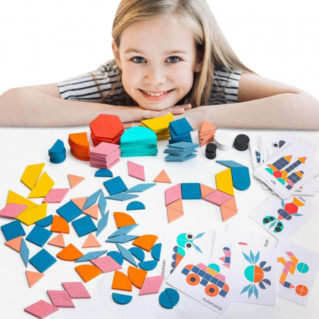 Joc Tangram,❤️ Puzzle Lemn Tangram cu 180 piese. [5]