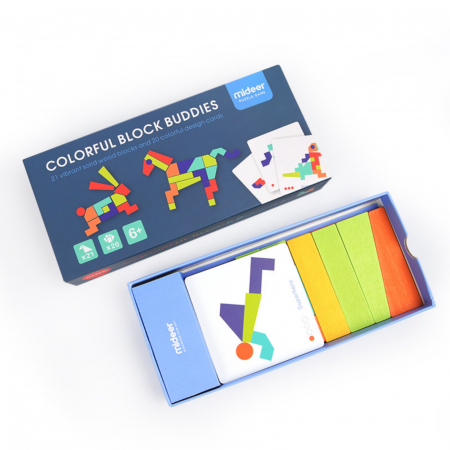 Joc Tangram și Domino Copii - Joc din Lemn Tangram Educativ 21 piese ⭐ Mideer.