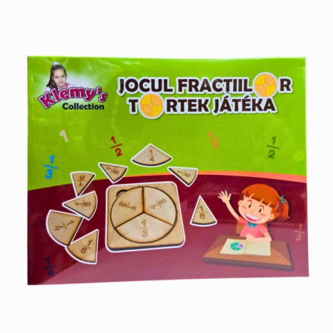 Jucării și Jocuri pentru copii - Jocul fractiilor, figuri din lemn - Klemy's Collection, 16 piese, 7+ ani