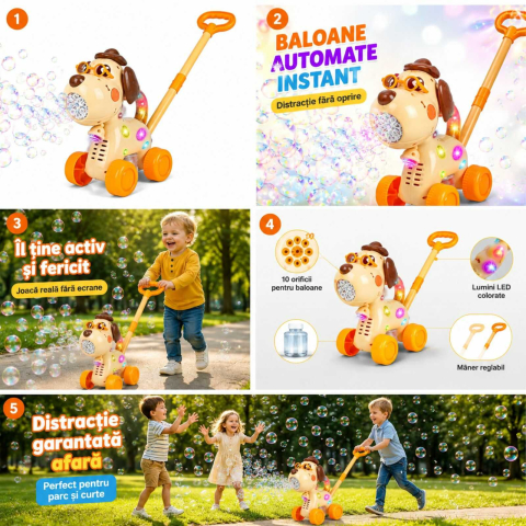 Jucarie baloane sapun, Catelus 2 in 1, de impins, USB, 3 ani+ [3]
