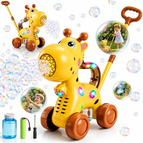 Jucării și Jocuri pentru copii - Jucarie baloane sapun, Girafa 2 in 1, de impins, USB, 3 ani+
