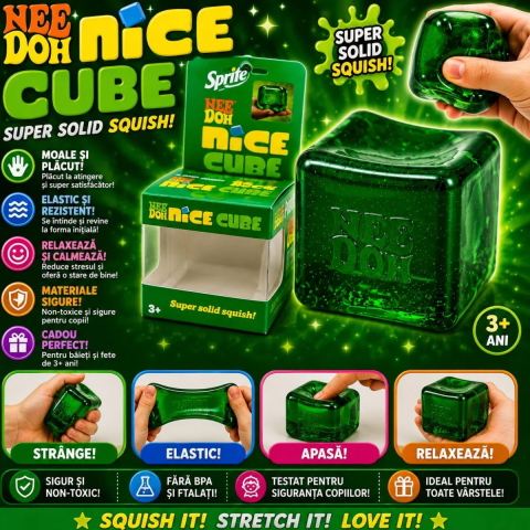 Jucarie Antistres, Nee Doh, Squishy Ice Cube, Model Cub de Gheata, Verde [1]