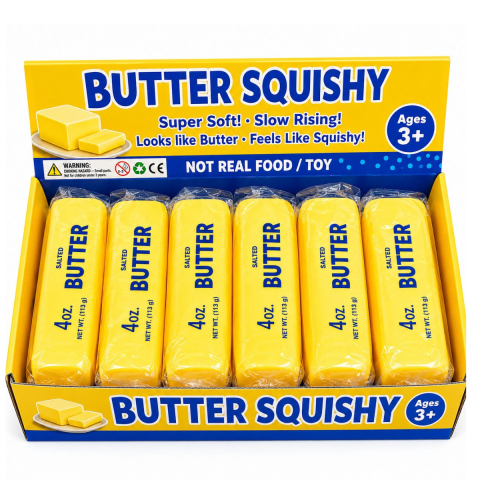 Jucării și Jocuri pentru copii - Jucarie Antistres Squishy Butter cu Spuma, Moale si Elastica, Model Unt, 11 cm