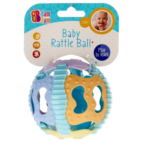 Jucării și Jocuri pentru copii - Jucarie bebelusi cu sunete si lumini - minge senzoriala, culori pastel - Bam Bam 515078, 6+ luni