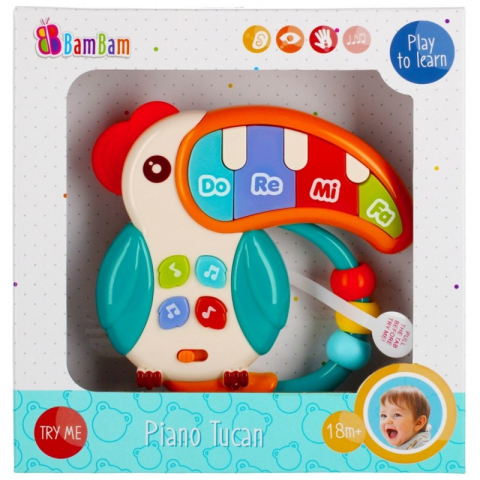 Jucării și Jocuri pentru copii - Jucarie bebelusi cu sunete si lumini - piano tucan - Bam Bam 475300, 18+ luni