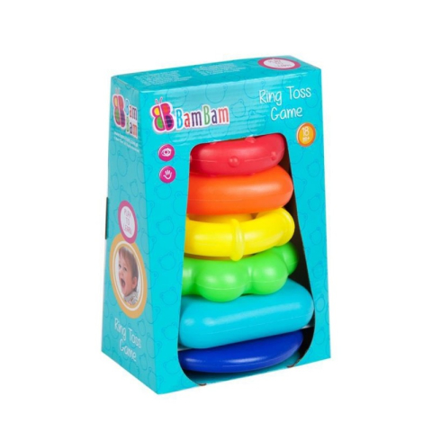 Jucării și Jocuri pentru copii - Jucarie bebelusi de contruit - piramida, cu suport si forme colorate - Bam Bam 453673, 18+ luni