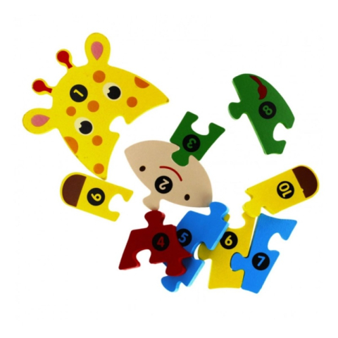 Jucarie bebelusi din lemn - puzzle girafa, multicolor - MegaCreative 474357, 10piese, 18+ luni [1]