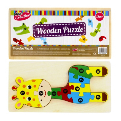Jucarie bebelusi din lemn - puzzle girafa, multicolor - MegaCreative 474357, 10piese, 18+ luni [2]