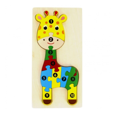 Jucării și Jocuri pentru copii - Jucarie bebelusi din lemn - puzzle girafa, multicolor - MegaCreative 474357, 10piese, 18+ luni