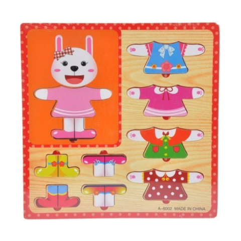 Jucarie bebelusi din lemn - puzzle iepure/urs + haine fetita, multicolor - MegaCreative 462774, 10+8piese, 18+ luni [1]