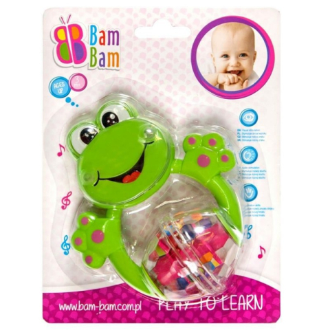 Jucării și Jocuri pentru copii - Jucarie bebelusi zornaitoare - broscuta - Bam Bam 359927, 3+ luni