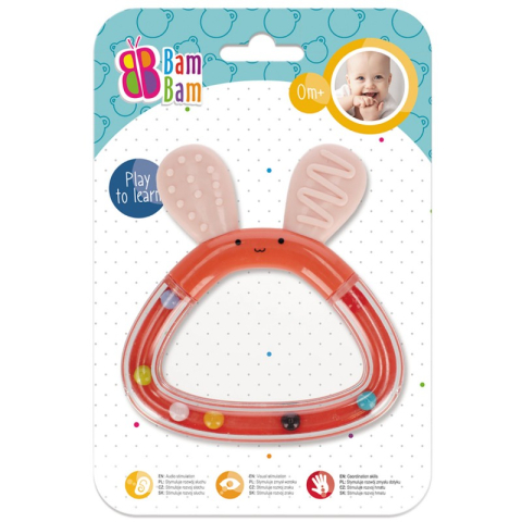 Jucării și Jocuri pentru copii - Jucarie bebelusi zornaitoare - iepure, diverse culori - Bam Bam 515069, 0+ luni