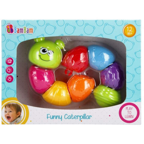 Jucării și Jocuri pentru copii - Jucarie bebelusi zornaitoare - omida, 8 piese colorate - Bam Bam 428322, 12+ luni