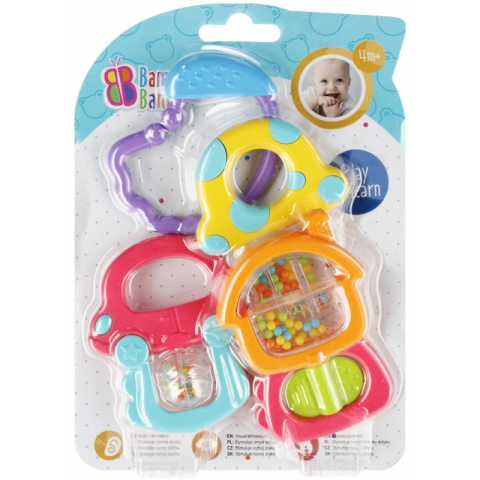 Jucării și Jocuri pentru copii - Jucarie bebelusi zornaitoare - set 4 forme - Bam Bam 515015, 4+ luni