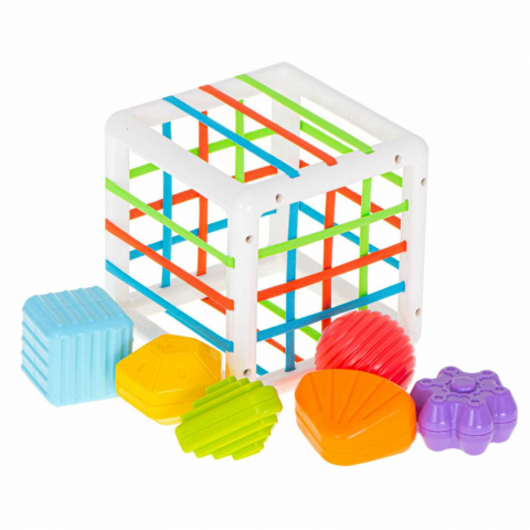 Cub Senzorial Montessori cu Forme si Benzi Elastice, 7 Piese, 12 luni+ [5]