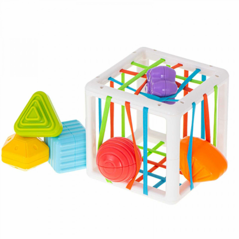 Cub Senzorial Montessori cu Forme si Benzi Elastice, 7 Piese, 12 luni+ [4]