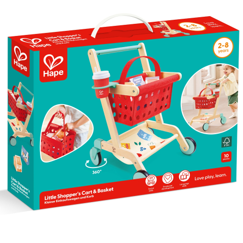 Jucarie din lemn - Carucior rosu de cumparaturi (10 piese), copii varsta 3 ani+,6 ani+,8 ani+ [1]