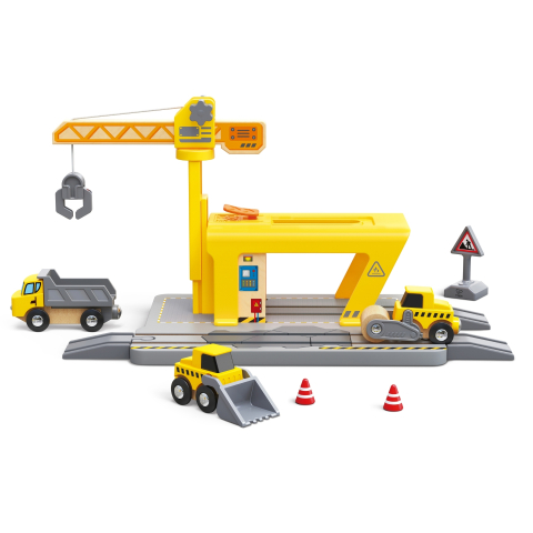 Trenulețe de jucărie, circuite - Jucarie din lemn - Set constructii macarale feroviare, copii varsta 3 ani+,6 ani+,8 ani+