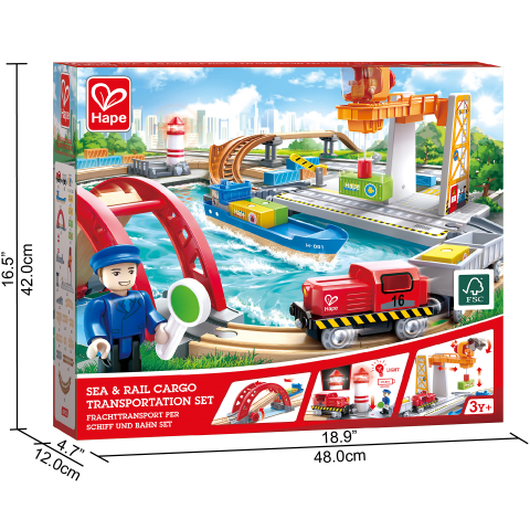 Jucarie din lemn - Set de transport maritim si feroviar (38 piese), copii varsta 3 ani+,6 ani+ [7]