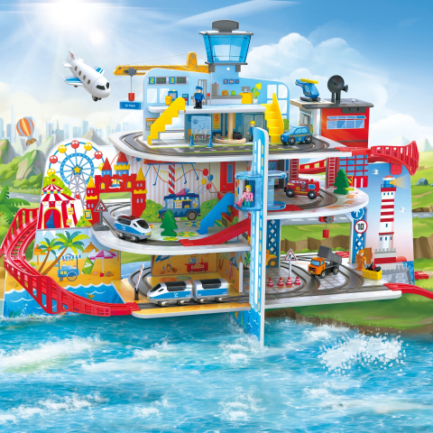 Jucarie din lemn - Tren Mega City (55 piese), copii varsta 3 ani+,6 ani+,8 ani+ [4]