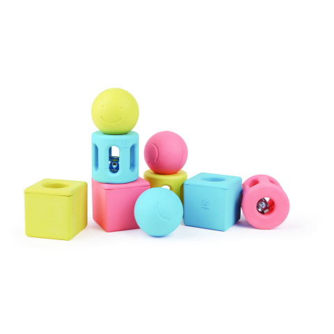 Jucării și Jocuri pentru copii - Jucarie din orez - Zdranganitoare trio cu forme geometrice, copii varsta 0 luni+