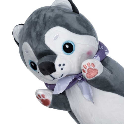 Jucarie din plus catelus husky 70 cm – perna lunga moale pentru copii 1+ [2]