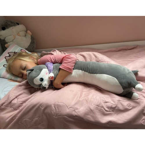 Jucarie din plus catelus husky 70 cm – perna lunga moale pentru copii 1+ [4]