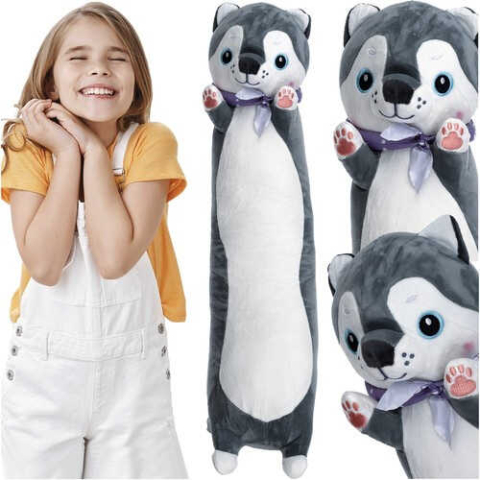 Jucării și Jocuri pentru copii - Jucarie din plus catelus husky 70 cm – perna lunga moale pentru copii 1+