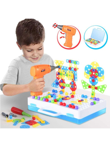 Jucarie educativa si interactiva, set bormasina cu 237 piese, cadou pentru copii cu varsta cuprinsa intre 3-10 ani, Multicolor [3]