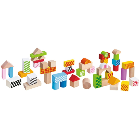 Seturi de construcție - Jucarie Eichhorn Cuburi in galetusa Wooden Blocks 50 piese