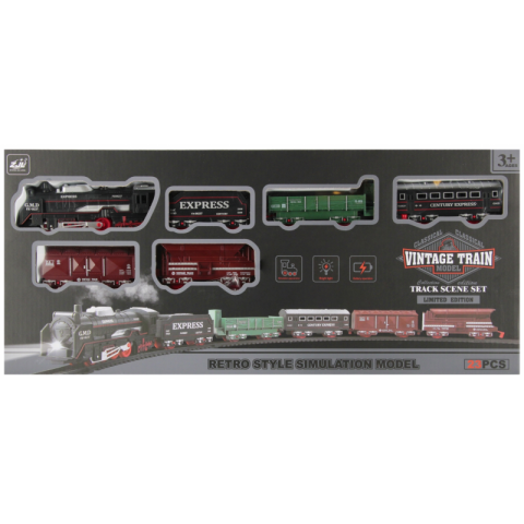 Jucării și Jocuri pentru copii - Jucarie locomotiva + 4 vagoane Vintage Train, 49x22x5cm, 23 piese, MegaCreative, 549698