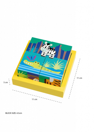 Cuburi si Puzzle cu Animale din Jungla, Jucarie Montessori, Orange Tree Toys, varsta 1 - 3 ani, Baiat, Fata [1]