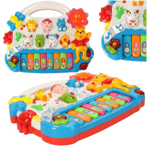 Jocuri de rol - Pian interactiv copii Happy Animals cu lumini si sunete, 18 luni+