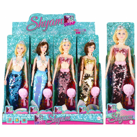 Jucării și Jocuri pentru copii - Jucarie papusa sirena + perie par MegaCreative Shyam, 29cm, 524669, 9x33x5cm, pvc, +3 ani