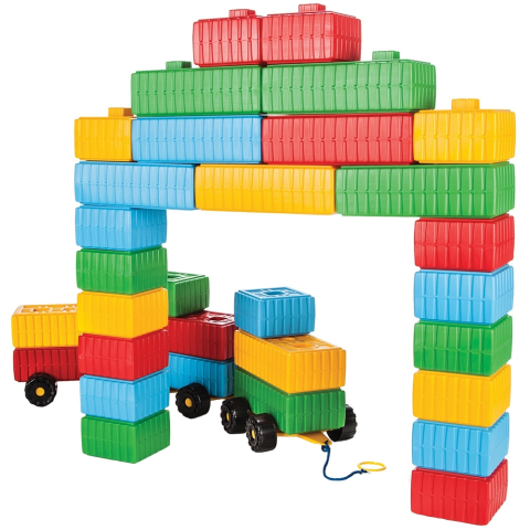 Seturi de construcție - Jucarie Pilsan Cuburi de construit Brick Blocks and Car Set 43 piese