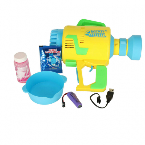 Pistol Baloane Sapun, Jucari, 48 orificii, cu lumini si baterie USB, Albastru [5]